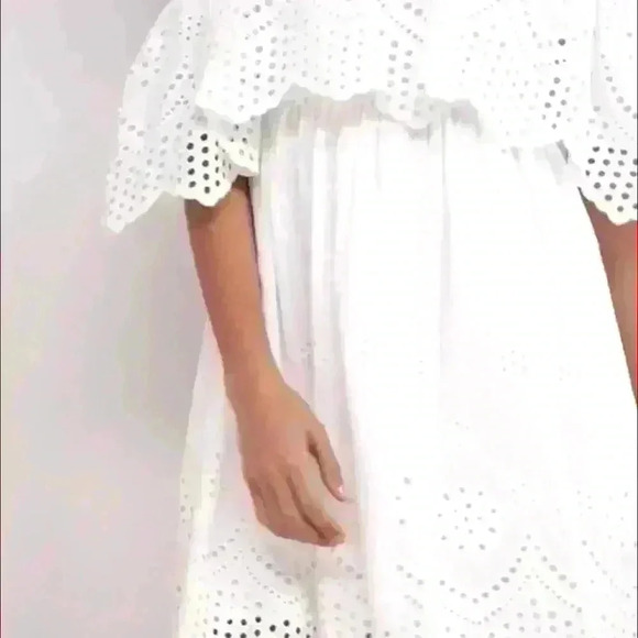 ASOS DESIGN premium double layer off shoulder mini dress white Size 12 - Picture 3 of 12